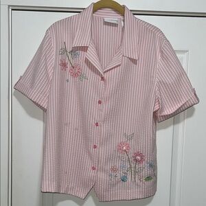 Alfred Dunner ❤️‍🔥 Pink and White Striped Blouse